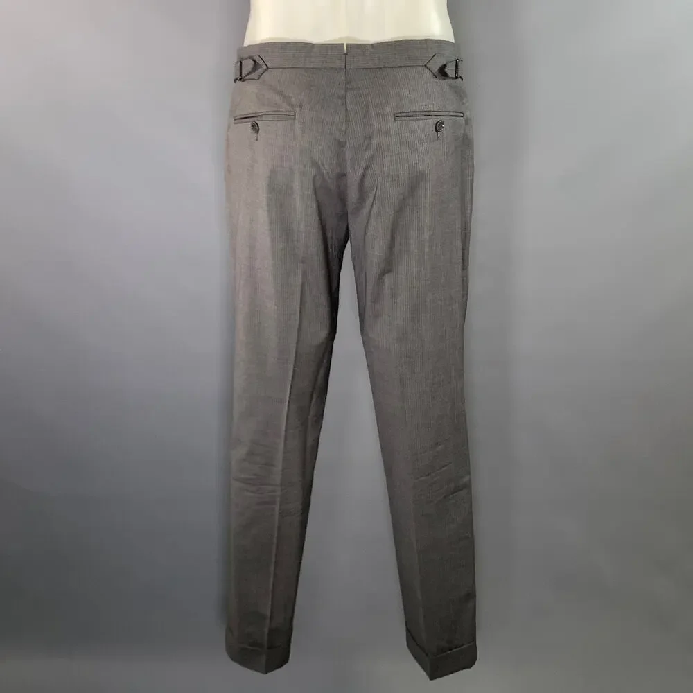 RALPH LAUREN SS2016 Grey White Pinstripe Wool Peak Lapel 38R 31 30 Suit